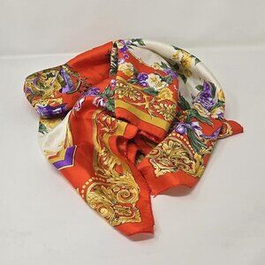 Vintage unbranded 50's scarf Hanki flower print handkerchief red white music